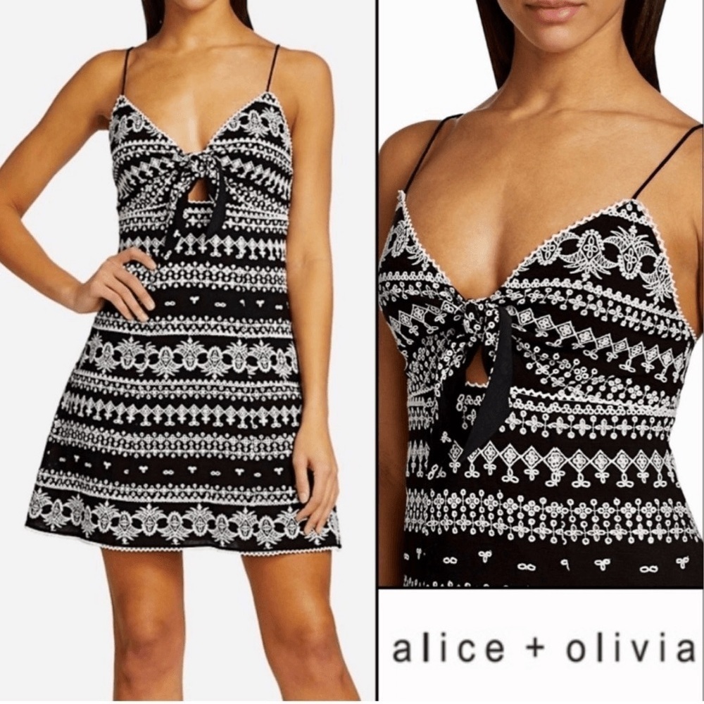 Alice and Olivia Roe Embroidered Tie Front Dress (105)